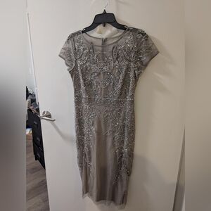 Adrianna Papell Silver Embellished Midi Dress
